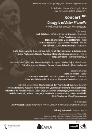 Koncert Omaggio ad Astor Piazzolla  w 103 rocznicę urodzin kompozytora